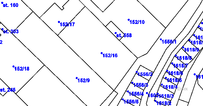 Parcela st. 152/16 v KÚ Želetice u Znojma, Katastrální mapa