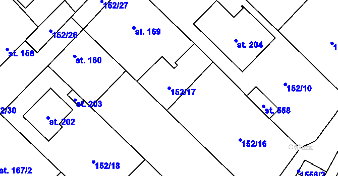Parcela st. 152/17 v KÚ Želetice u Znojma, Katastrální mapa