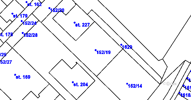 Parcela st. 152/19 v KÚ Želetice u Znojma, Katastrální mapa