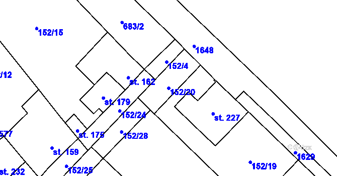 Parcela st. 152/20 v KÚ Želetice u Znojma, Katastrální mapa