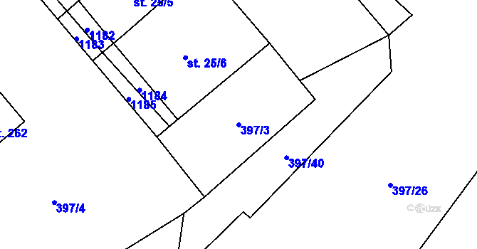 Parcela st. 397/3 v KÚ Želetice u Znojma, Katastrální mapa