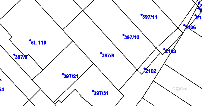 Parcela st. 397/9 v KÚ Želetice u Znojma, Katastrální mapa