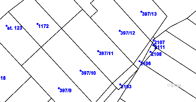 Parcela st. 397/11 v KÚ Želetice u Znojma, Katastrální mapa