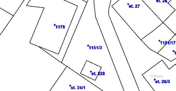 Parcela st. 1151/3 v KÚ Želetice u Znojma, Katastrální mapa