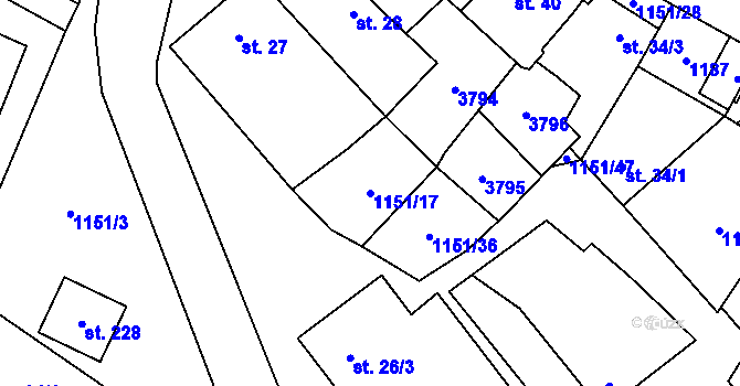 Parcela st. 1151/17 v KÚ Želetice u Znojma, Katastrální mapa