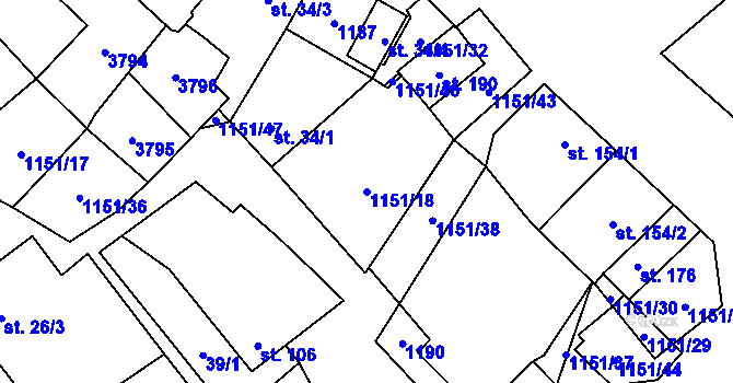 Parcela st. 1151/18 v KÚ Želetice u Znojma, Katastrální mapa