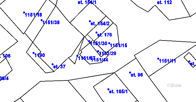 Parcela st. 1151/29 v KÚ Želetice u Znojma, Katastrální mapa