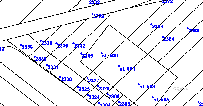 Parcela st. 500 v KÚ Želetice u Znojma, Katastrální mapa