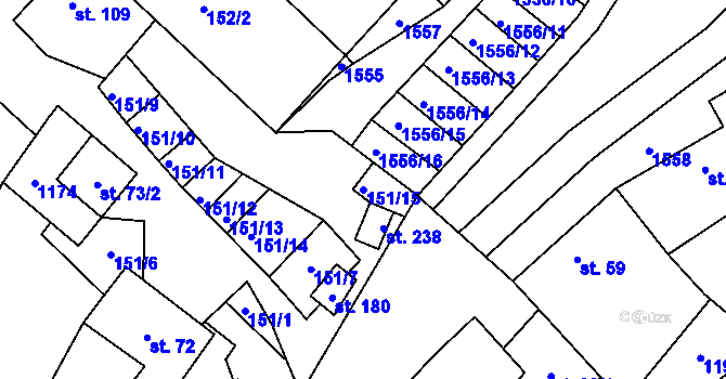 Parcela st. 151/15 v KÚ Želetice u Znojma, Katastrální mapa
