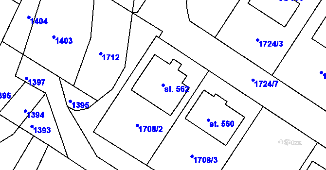 Parcela st. 562 v KÚ Želetice u Znojma, Katastrální mapa