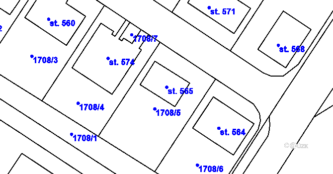 Parcela st. 565 v KÚ Želetice u Znojma, Katastrální mapa
