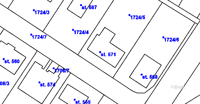 Parcela st. 571 v KÚ Želetice u Znojma, Katastrální mapa