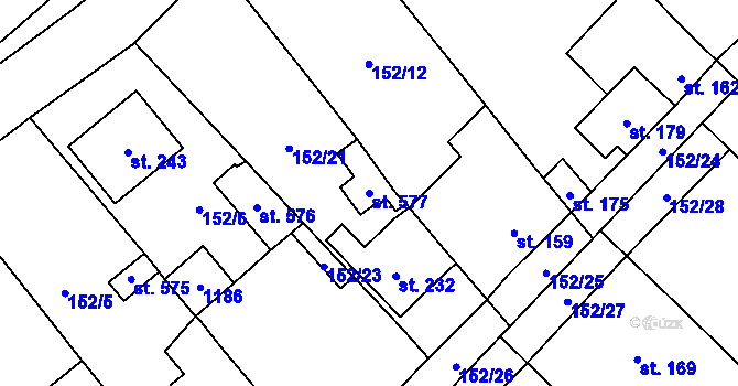 Parcela st. 577 v KÚ Želetice u Znojma, Katastrální mapa