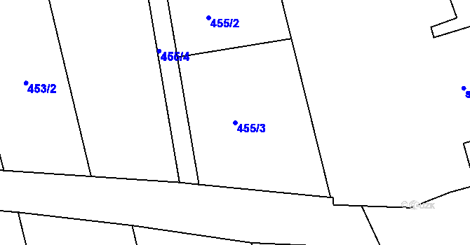 Parcela st. 455/3 v KÚ Lhotka u Berouna, Katastrální mapa