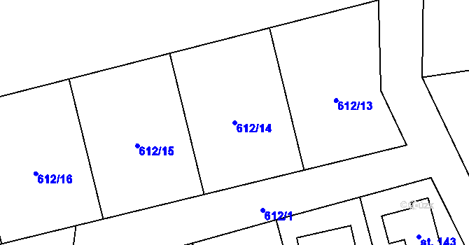 Parcela st. 612/14 v KÚ Železná, Katastrální mapa