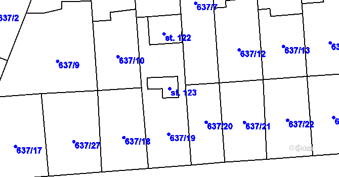 Parcela st. 123 v KÚ Železná, Katastrální mapa