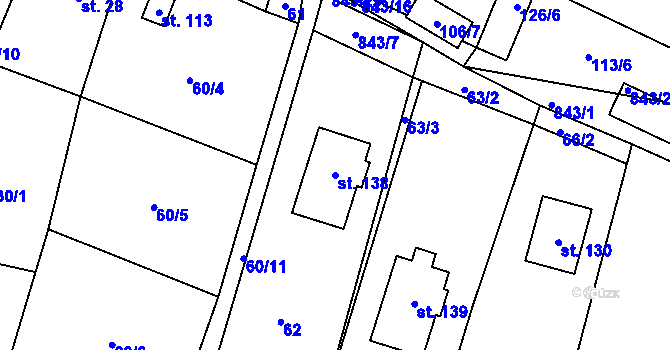 Parcela st. 138 v KÚ Železná, Katastrální mapa