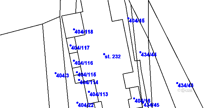 Parcela st. 232 v KÚ Špičák, Katastrální mapa