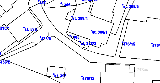 Parcela st. 388/3 v KÚ Špičák, Katastrální mapa