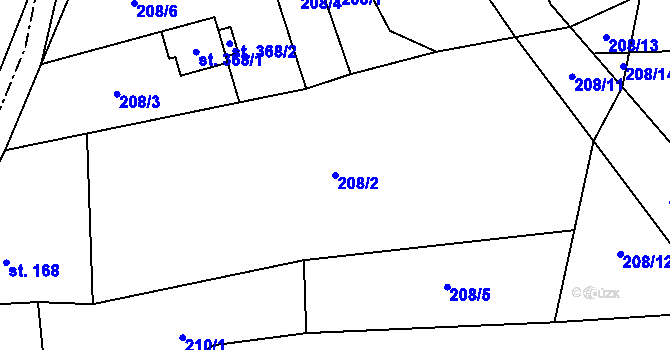Parcela st. 208/2 v KÚ Špičák, Katastrální mapa