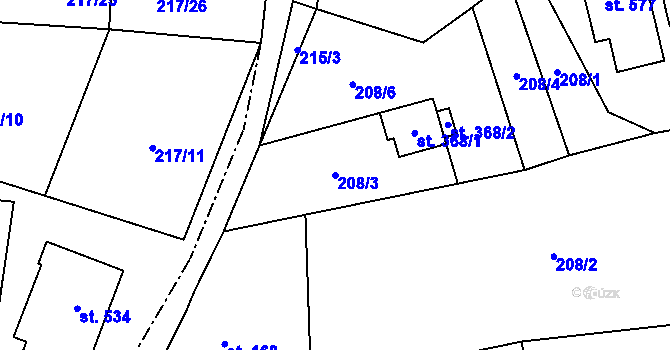 Parcela st. 208/3 v KÚ Špičák, Katastrální mapa