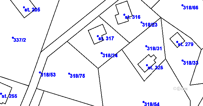 Parcela st. 318/24 v KÚ Špičák, Katastrální mapa