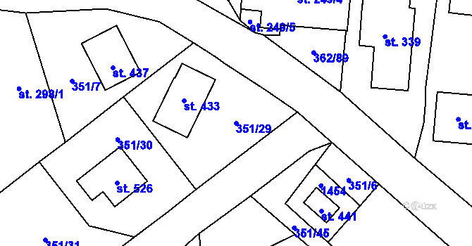 Parcela st. 351/29 v KÚ Špičák, Katastrální mapa
