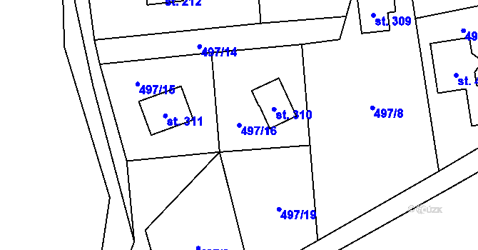 Parcela st. 497/16 v KÚ Špičák, Katastrální mapa