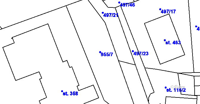 Parcela st. 955/7 v KÚ Špičák, Katastrální mapa