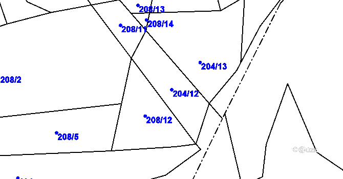 Parcela st. 204/12 v KÚ Špičák, Katastrální mapa