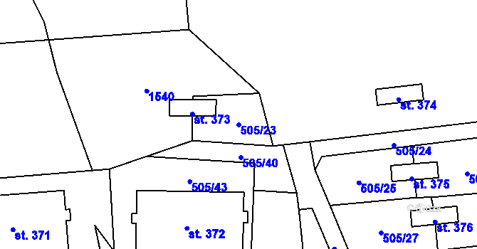 Parcela st. 505/23 v KÚ Špičák, Katastrální mapa