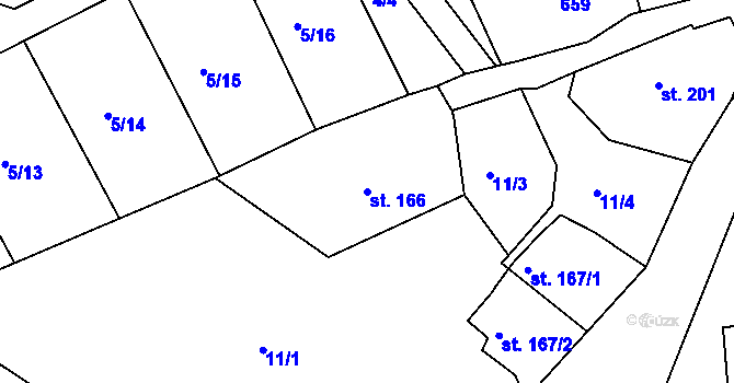 Parcela st. 166 v KÚ Železná Ruda, Katastrální mapa
