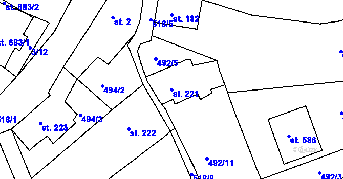 Parcela st. 221 v KÚ Železná Ruda, Katastrální mapa