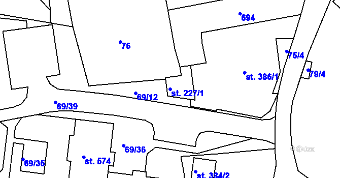Parcela st. 227/1 v KÚ Železná Ruda, Katastrální mapa