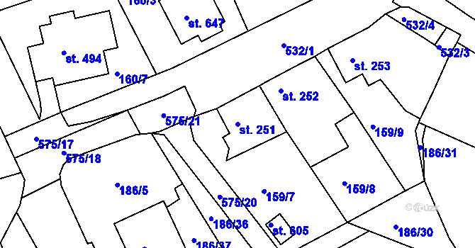 Parcela st. 251 v KÚ Železná Ruda, Katastrální mapa