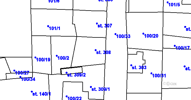 Parcela st. 308 v KÚ Železná Ruda, Katastrální mapa