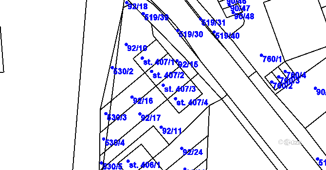 Parcela st. 407/3 v KÚ Železná Ruda, Katastrální mapa