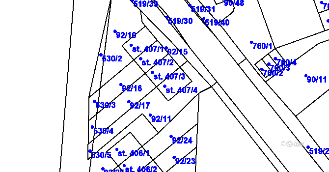 Parcela st. 407/4 v KÚ Železná Ruda, Katastrální mapa