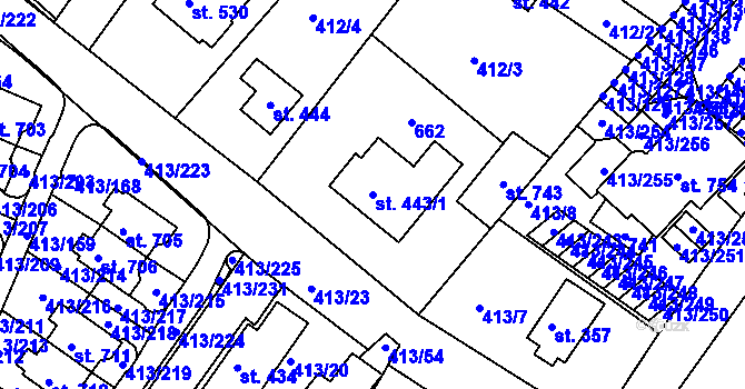 Parcela st. 443/1 v KÚ Železná Ruda, Katastrální mapa