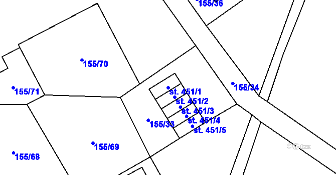 Parcela st. 451/1 v KÚ Železná Ruda, Katastrální mapa
