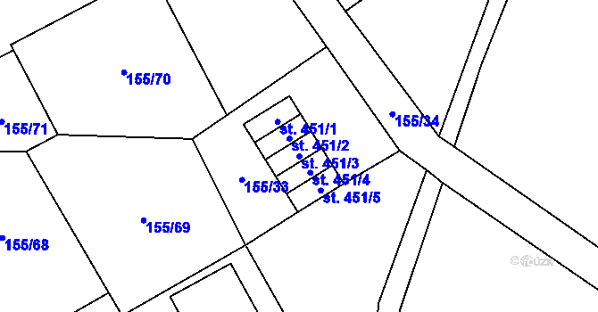 Parcela st. 451/3 v KÚ Železná Ruda, Katastrální mapa