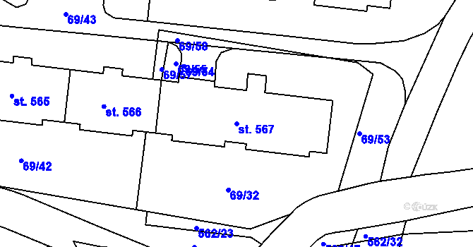 Parcela st. 567 v KÚ Železná Ruda, Katastrální mapa