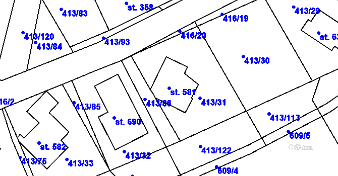 Parcela st. 581 v KÚ Železná Ruda, Katastrální mapa