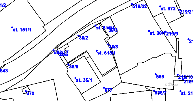 Parcela st. 615/1 v KÚ Železná Ruda, Katastrální mapa