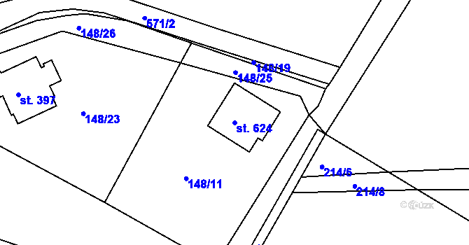 Parcela st. 624 v KÚ Železná Ruda, Katastrální mapa
