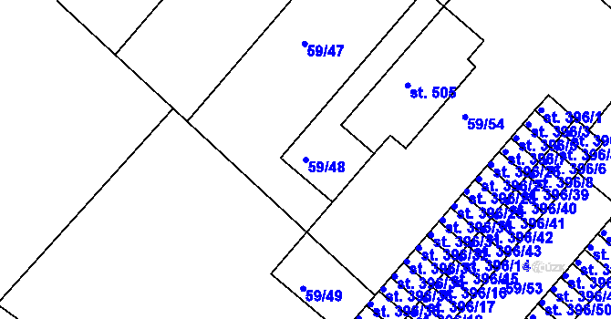 Parcela st. 59/48 v KÚ Železná Ruda, Katastrální mapa