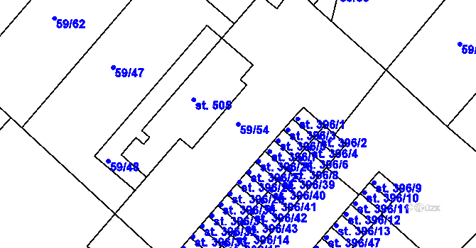 Parcela st. 59/54 v KÚ Železná Ruda, Katastrální mapa