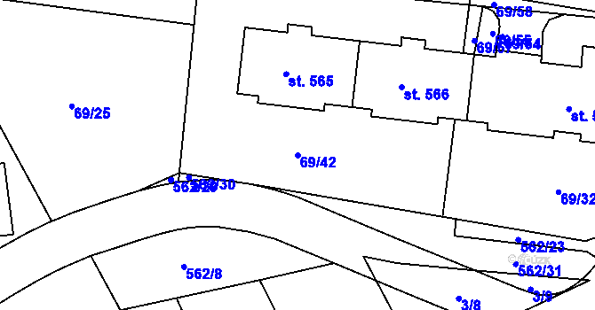 Parcela st. 69/42 v KÚ Železná Ruda, Katastrální mapa
