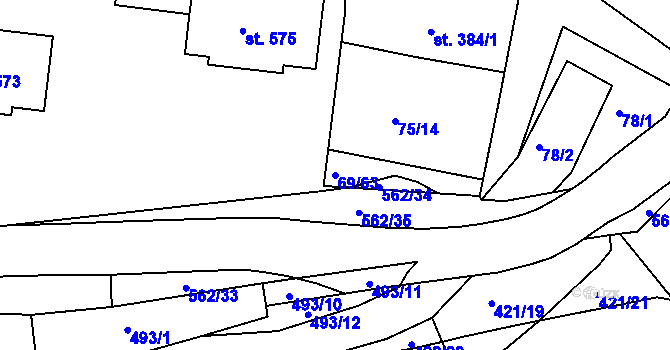 Parcela st. 69/63 v KÚ Železná Ruda, Katastrální mapa