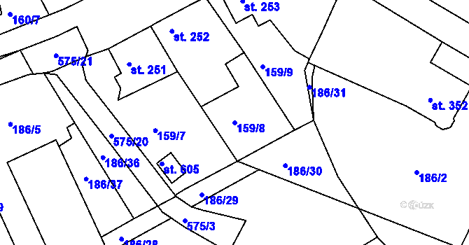 Parcela st. 159/8 v KÚ Železná Ruda, Katastrální mapa